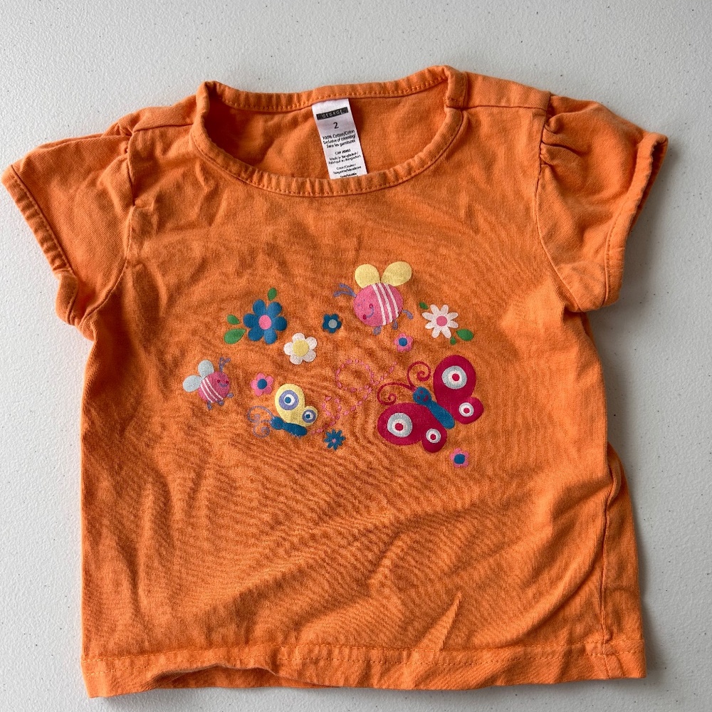 Vintage George 2t orange bug floral short sleeve shirt